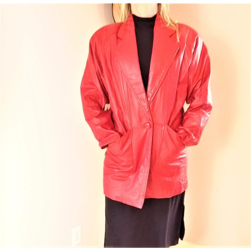 Vintage Leather Coat Red Fully Lined Women’s Size